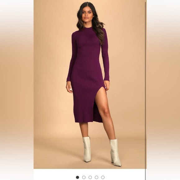 Lulu’s Wonderous Winter Plum Ribbed long sleeve bodycon dress - Picture 2 of 5